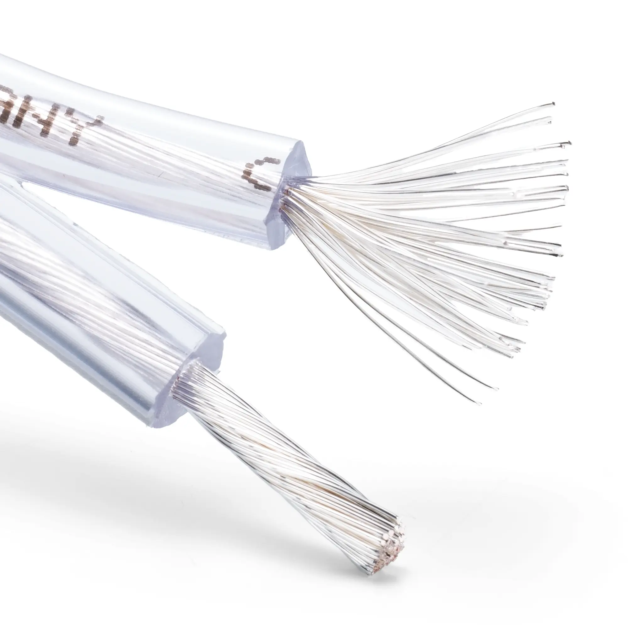 Close-up of the silver cable with twisted strands on one side.