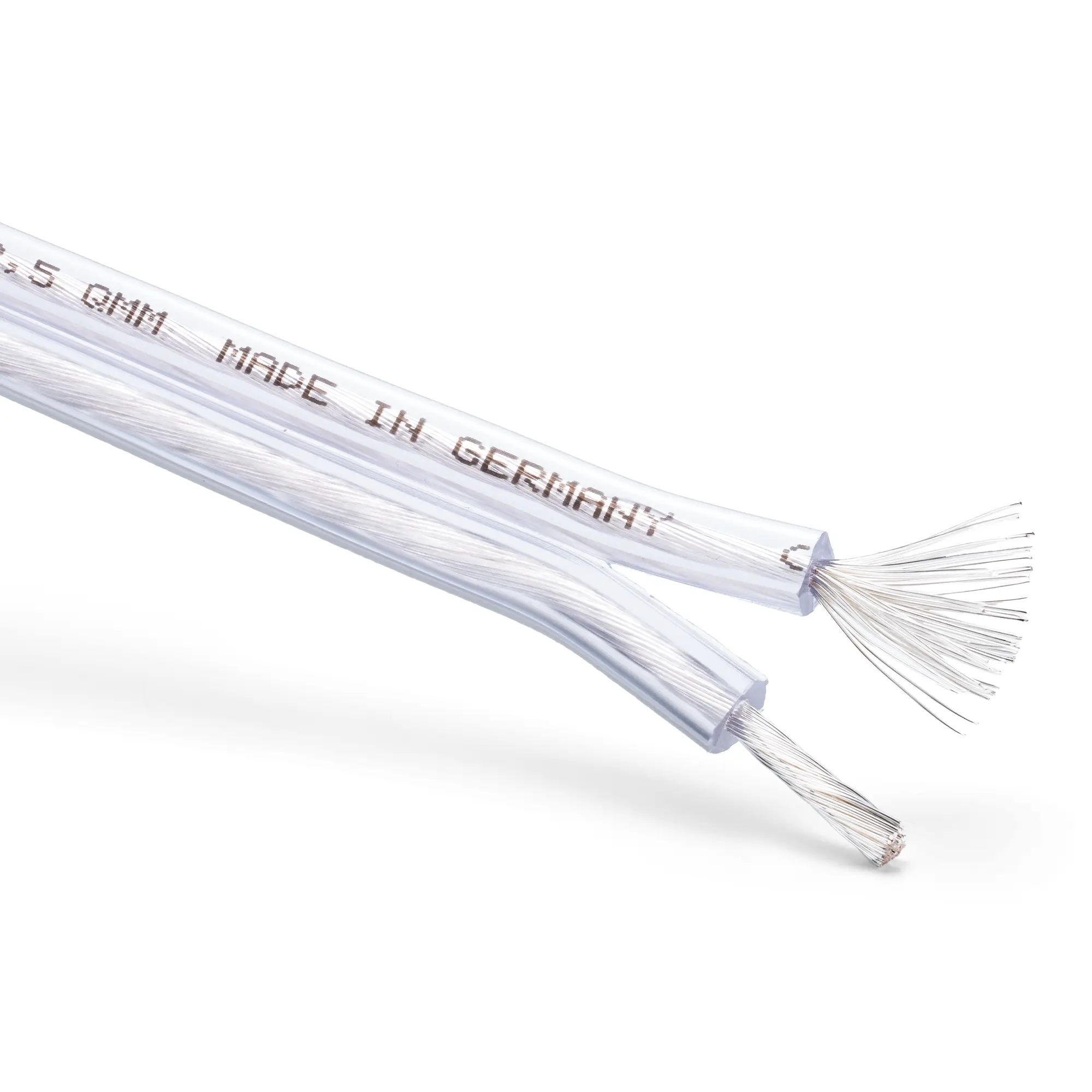 Close-up of the silver cable with twisted strands on one side.