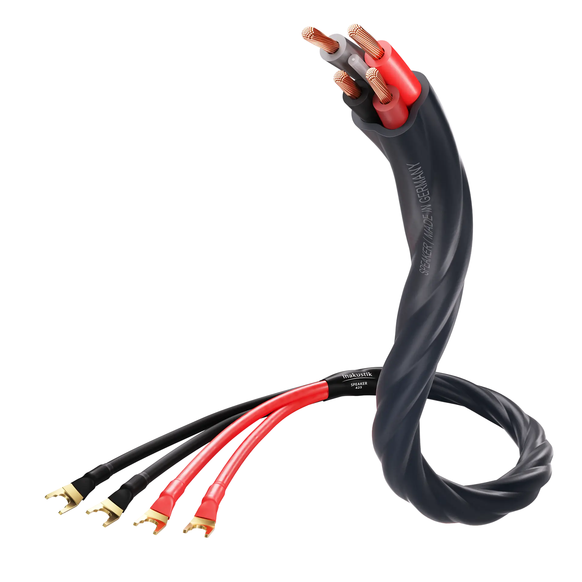 Produktbild S25 Speaker 425 unten Single-Bi-Wire Stecker Kabelschuh, oben offenes Kabel mit Litzen