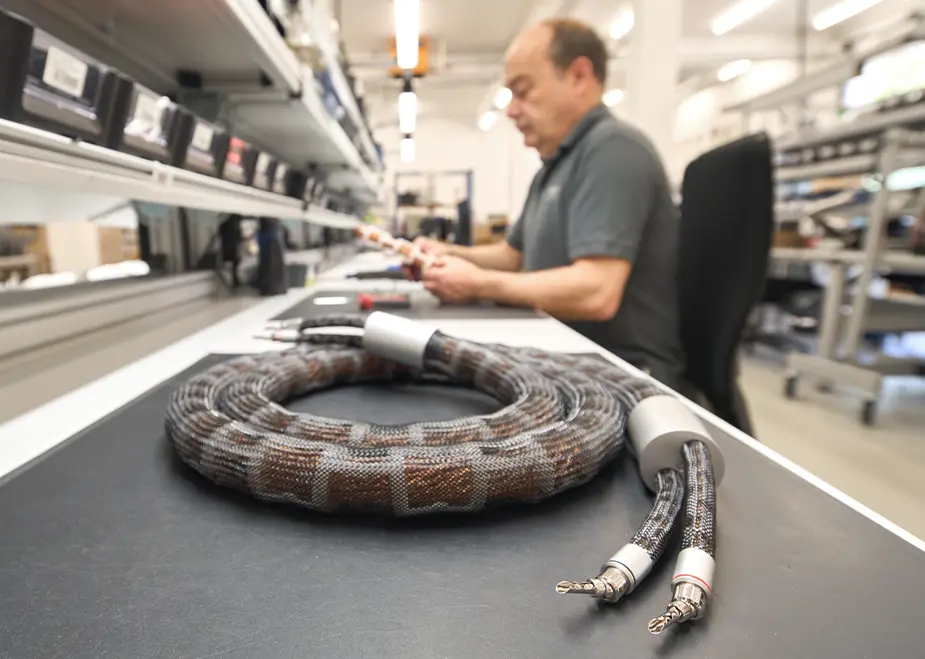 in-akustik Air Technology cables in a manufacturing environment